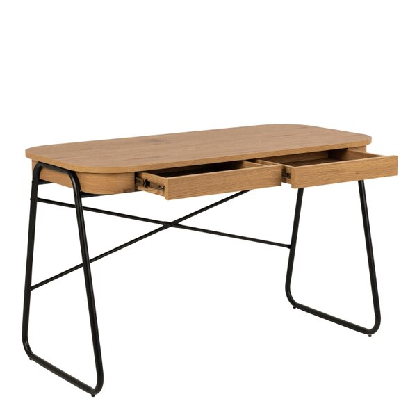 Wyld Haus Mosswood Oak Wood and Black Metal Office Desk with 2 Drawers