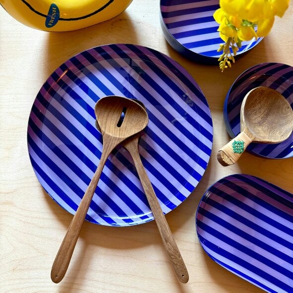 Love Frankie Large Circular Stripy Trays - 5 Colours Available - Large Stripy Plate in Violet and Lavender