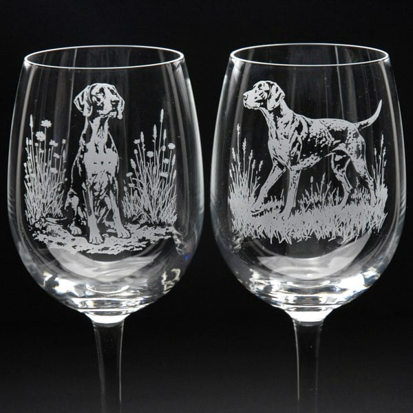 Glyptic Glass Art English Pointer Dog Crystal Wine Glass - Hand Etched/Engraved Gift