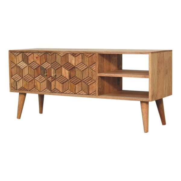 Wyld Haus Talloires Carved Mango Wood Storage Media Unit 2 Drawers 2 Shelves