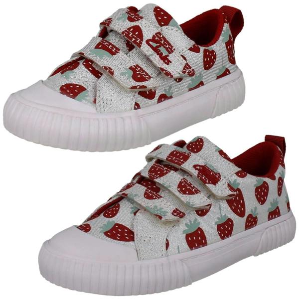 Clarks Girls Clarks Canvas Metallic Strawberry Design Shoes Foxing Fraise