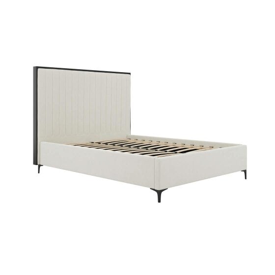 Wyld Haus Killarney Cream and Black Upholstered 4ft6 Double Bed with Tall Ribbed Headboard