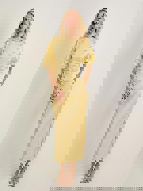 GWD Rowana Yellow Satin Lace Detail Maxi Dress