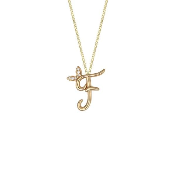 Say It With Winged Diamond Initial Necklace - Yellow Gold