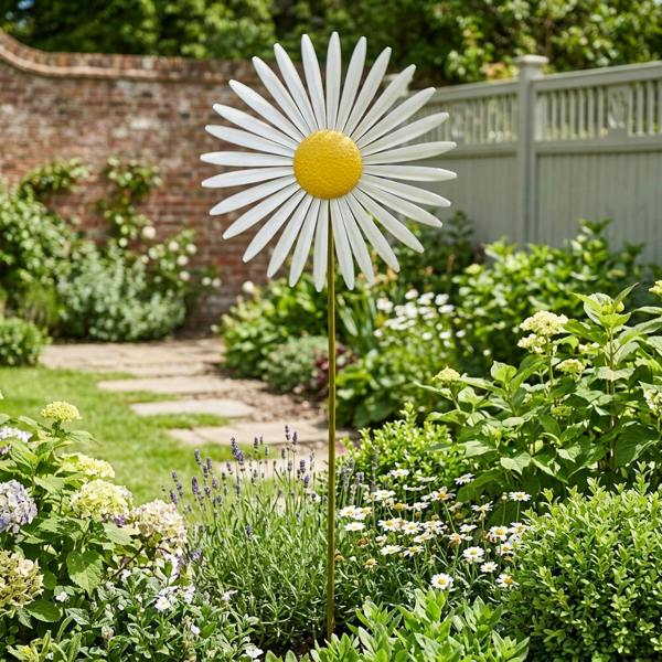 Garden Greatness Large Metal Daisy Spinner Stake
