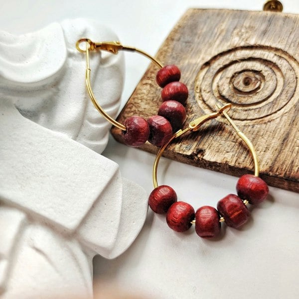 Red Sandalwood Hoop Earrings