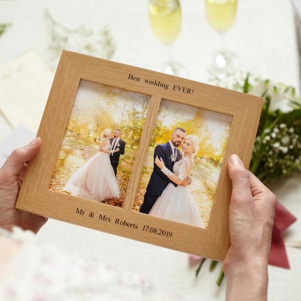 MijMoj Design Personalised Solid Oak Double Picture Frame - Twin Aperture for 6x4" or 7x5" Prints
