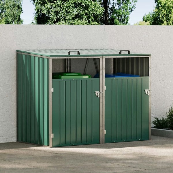 Metal Outdoor Bin Shed for 1/2/3/4 Trash Bins Living and Home Green DoubleBin 
