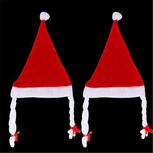 One Size Christmas Santa Hat with Plaits and Ribbon, Red and White Felt Fancy Dress Headwear image 6