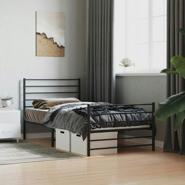 Berkfield Metal Bed Frame with Headboard and Footboard Black 90x190 cm 3FT Single