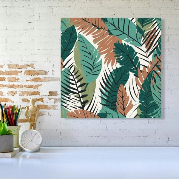 Warren Reed Tropical Floral Leaves Green Brown Canvas