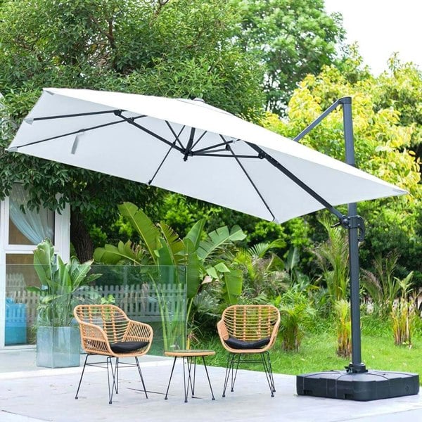 Copy of Light Grey 3 x 3 m Square Cantilever Parasol Outdoor Hanging Umbrella for Garden and Patio Parasols Living and Home Parasol + Cross Base + Square Water Tank