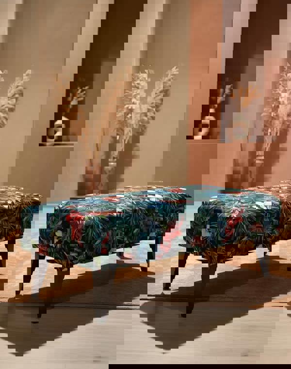 ISTOOLS Blue Jungle Floral Ottoman Bench – Multi-Use Footstool & Coffee Table UK Handmade