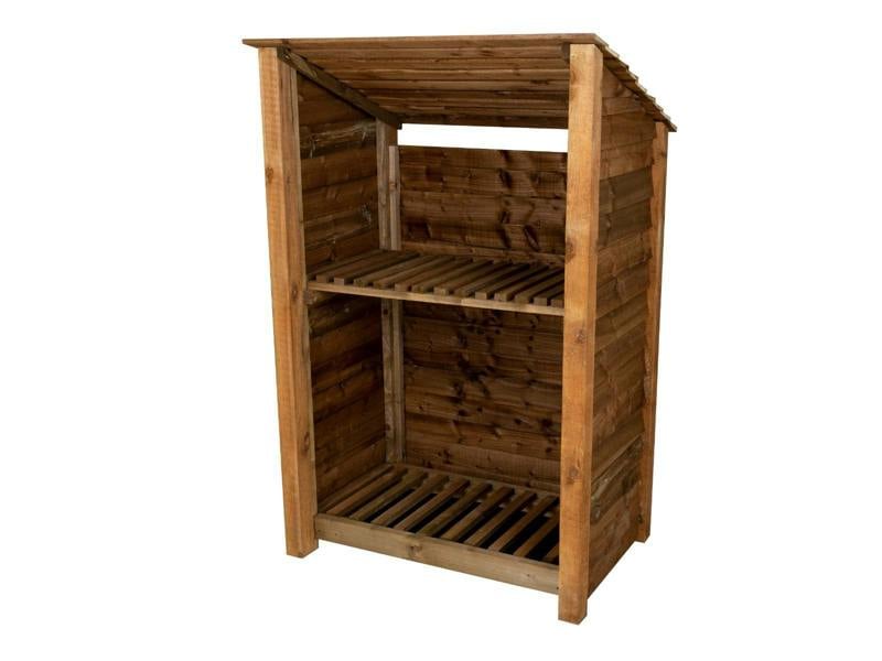 Arbor Garden Solutions Wooden Log Store (Roof Sloping Back) with Shelf W-119cm, H-126cm or 180cm, D-88cm - Brown Finish