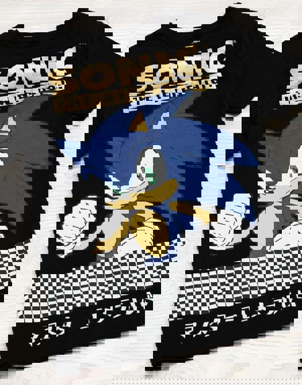 Sonic the Hedgehog Boys Black Japanese Text Print Short Sleeved T-Shirt