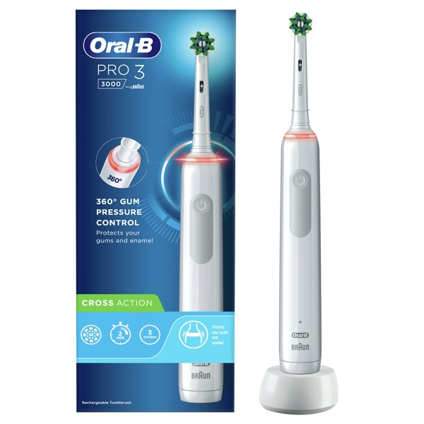 Oral-B Pro 3 - 3000 - Cross Action Electric Toothbrush Designed By Braun - White