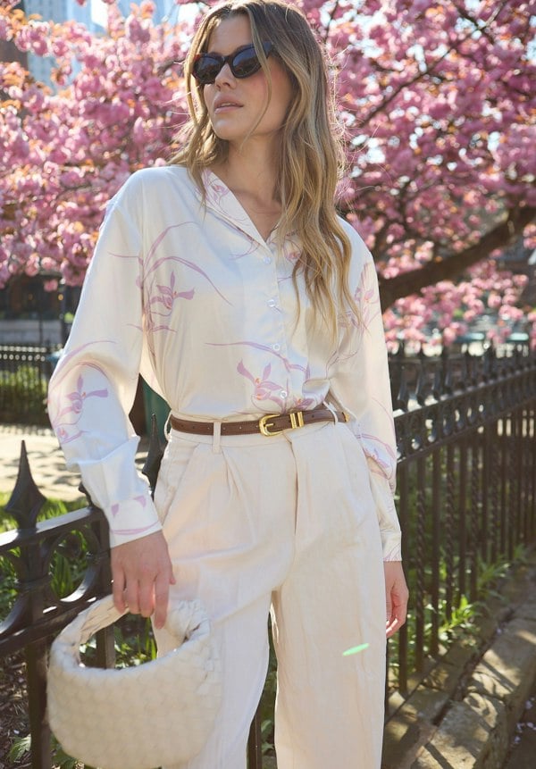 Lillibet Large Floral Print Shirt In Cream - image 1