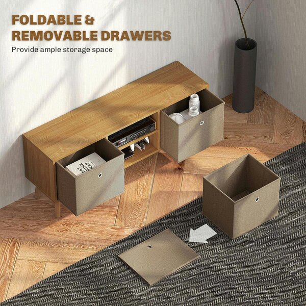 Wyld Haus Linore 110cm Wooden Brown TV Storage Cabinet With Fabric Fold Down Drawers For Screens Up To 50 Inches