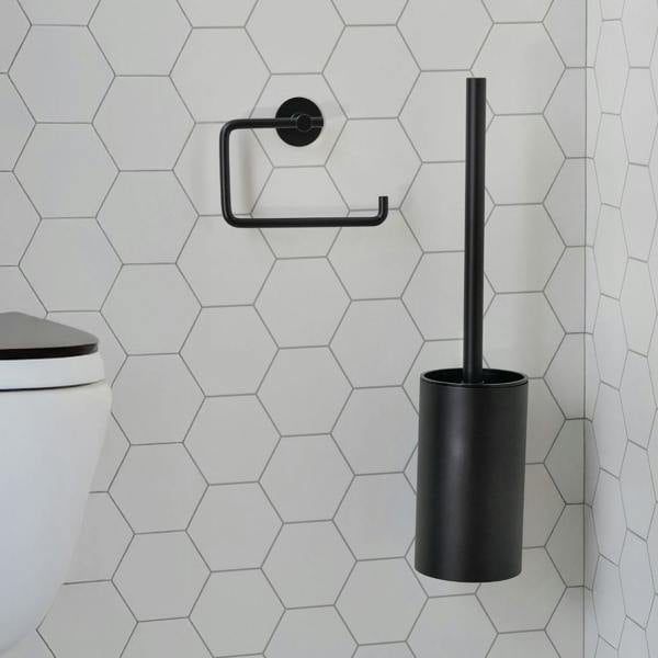 BESLAGSBODEN Black Stainless Steel Toilet Brush and Holder Self Adhesive Bathroom Wall Mounted