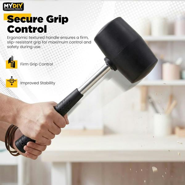 MY DIY PROFESSIONAL PRODUCTS Rubber Mallet Hammer 21oz - Non-Mark Rubber Hammer with Anti-Slip Grip for Woodworking & Home DIY Projects