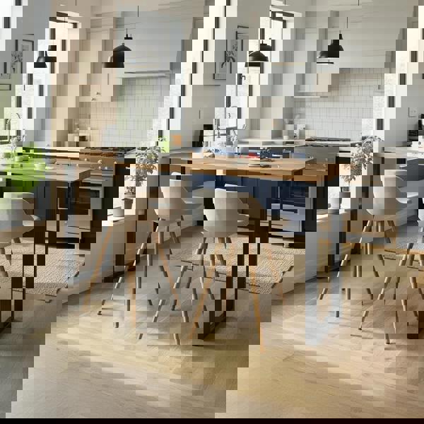 Oak breakfast bar in modern kitchen setting