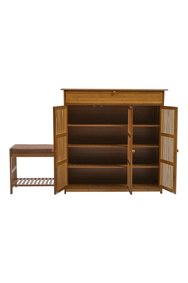 Living and Home Bamboo Entryway Storage Shoe Cabinet with Bench