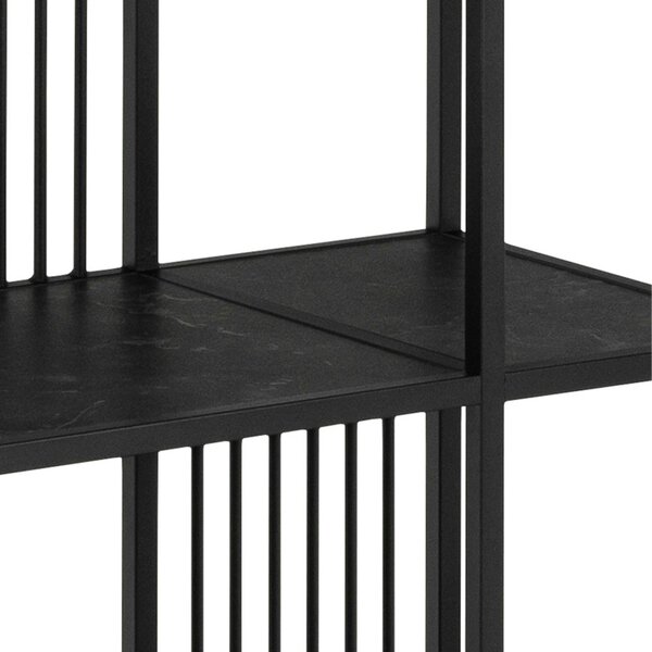 Wyld Haus Porto Tall Modern Organic Black Metal Shelving Unit Stone Effect Shelves