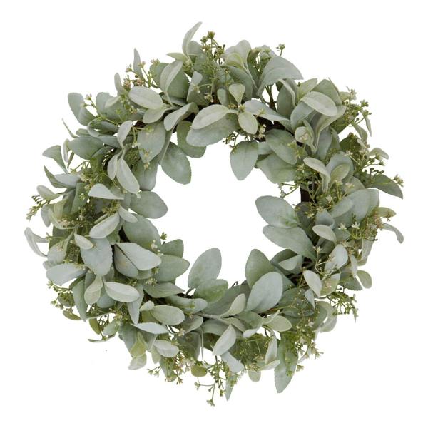 Hill Interiors Winter Wax Lambs Ear & Wax Flower Wreath - White/Green