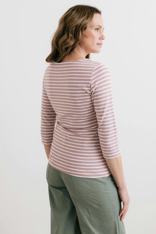Lily & Me Monica Striped Organic Cotton Jersey Top Soft Pink