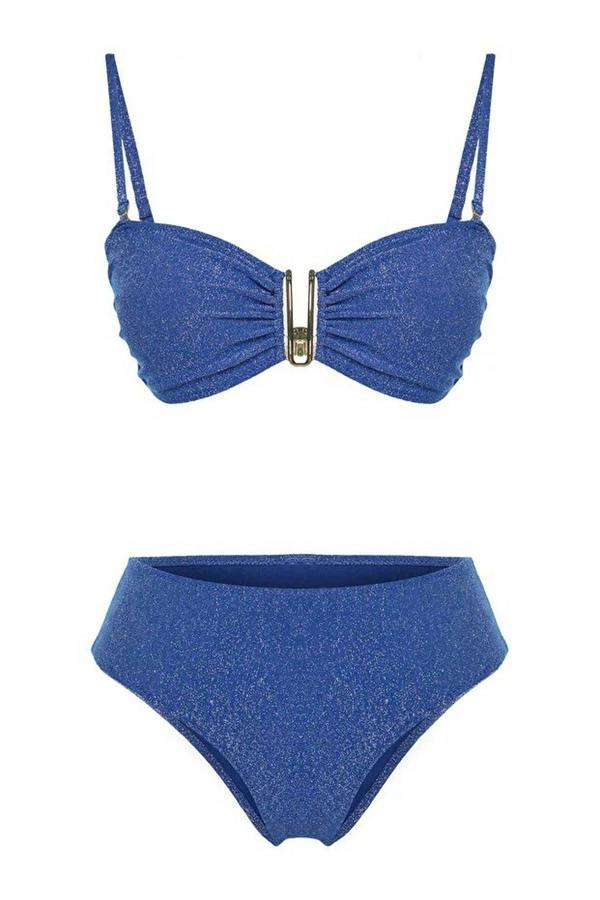 WOVCOR Strapless Padded Regular High-Waisted Bikini Set with Glitter Accessories