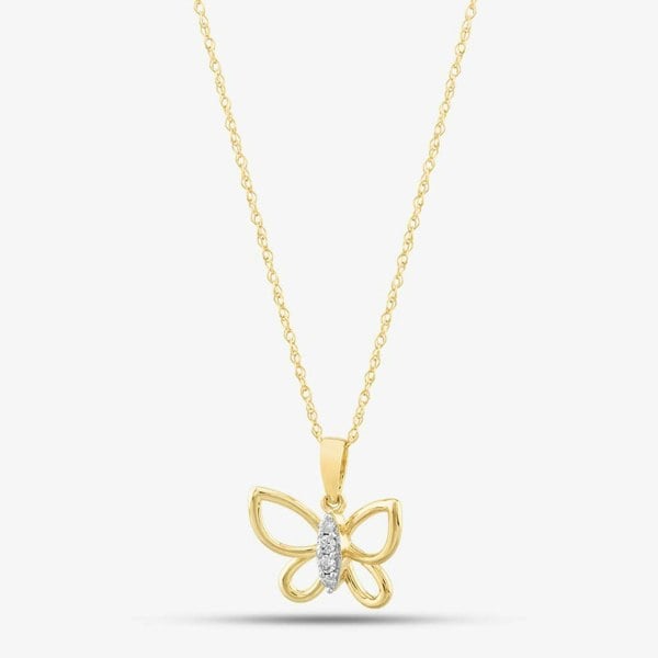 T. H. Baker 9ct Yellow Gold 0.05ct Brilliant Cut Diamond Butterfly Necklace THP43041-05 (YG)