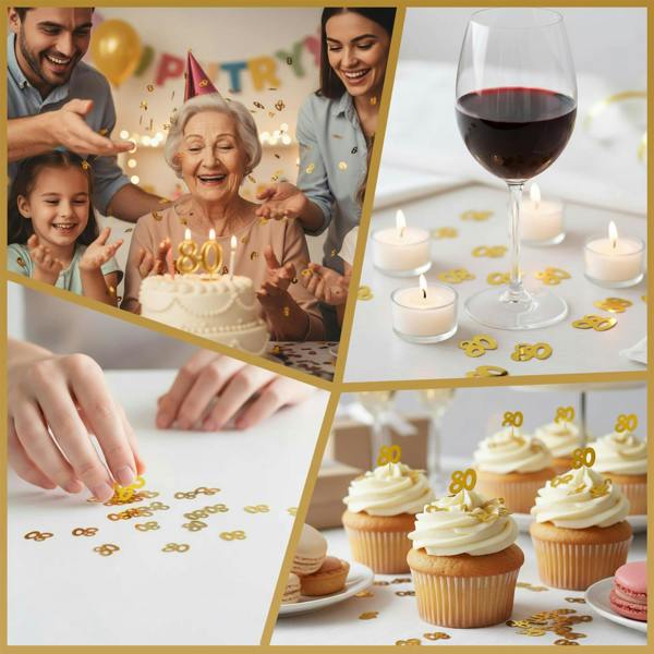 80th Birthday Gold Foil Confetti Family Pack for Table Decor and Celebration Displays image 5