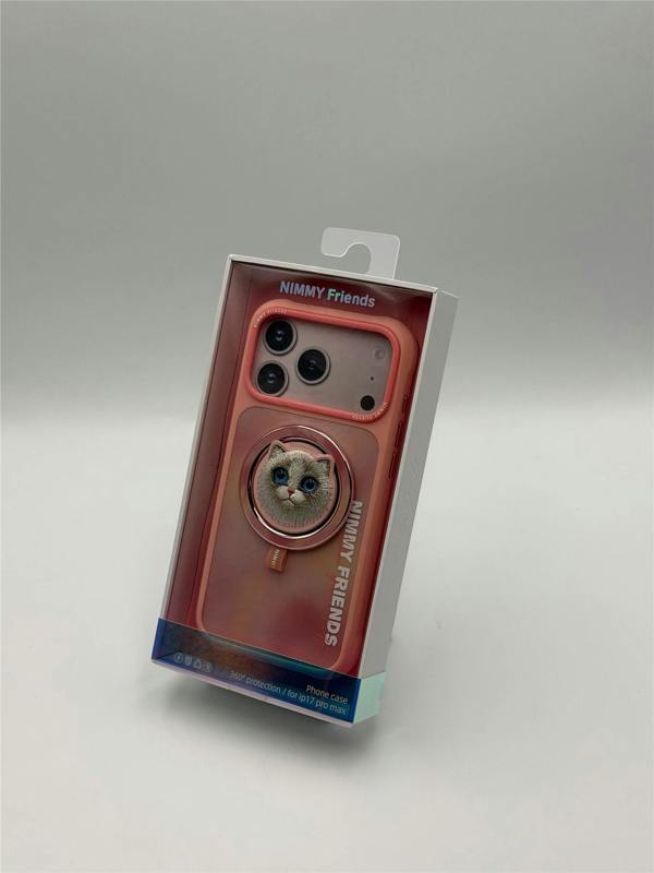 Nimmy Friends Nimmy Big Eye Cute Pet Ragdoll Cat Face Case with Detachable MagSafe Grip for iPhone 17 Pro Max 6.9" Pink