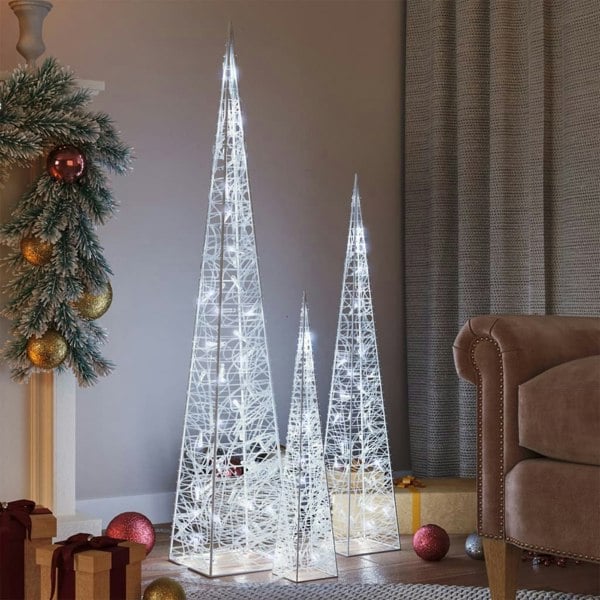 Berkfield Acrylic Decorative LED Light Cone Set Cold White 60/90/120cm