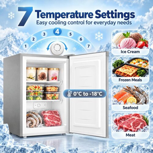 HOMCOM 85L Mini Freezer Countertop, Compact Upright Freezer, Grey