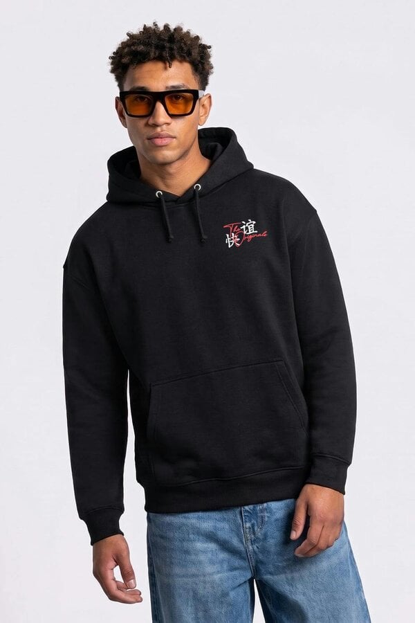 London Attitude Oversized Tokyo Japan Graphic Hoodie in Black