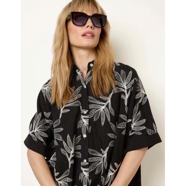 Blue Vanilla Embroidered Front Oversized Shirt