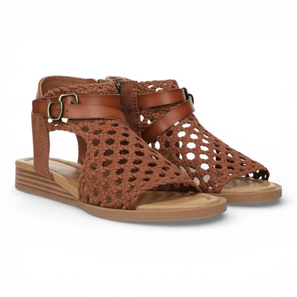 Blowfish Malibu Anuella - Women's Cognac Brown Weave Micro Wedge Sandals
