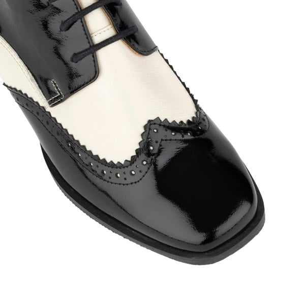 Embassy London Ziggy - Black & White - Women’s Patent Leather lace-up Brogue Heel
