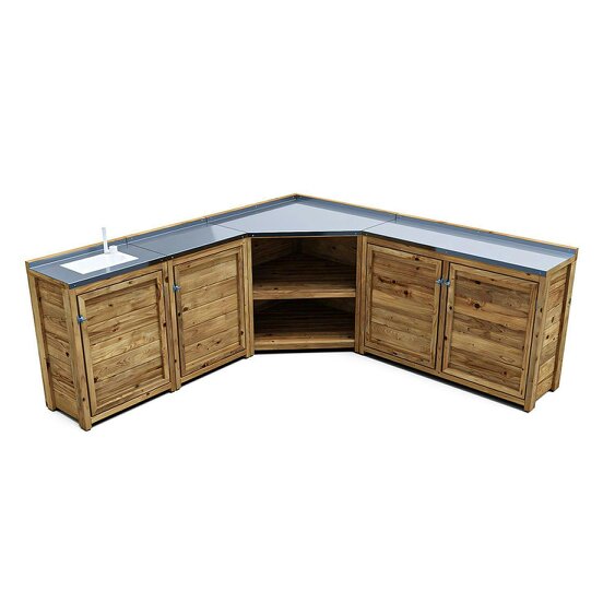 Dunster House Garden Kitchen with Left Side Sink, W2m x D2m / W7' x D7', With Stainless Steel Countertop, UNIT II