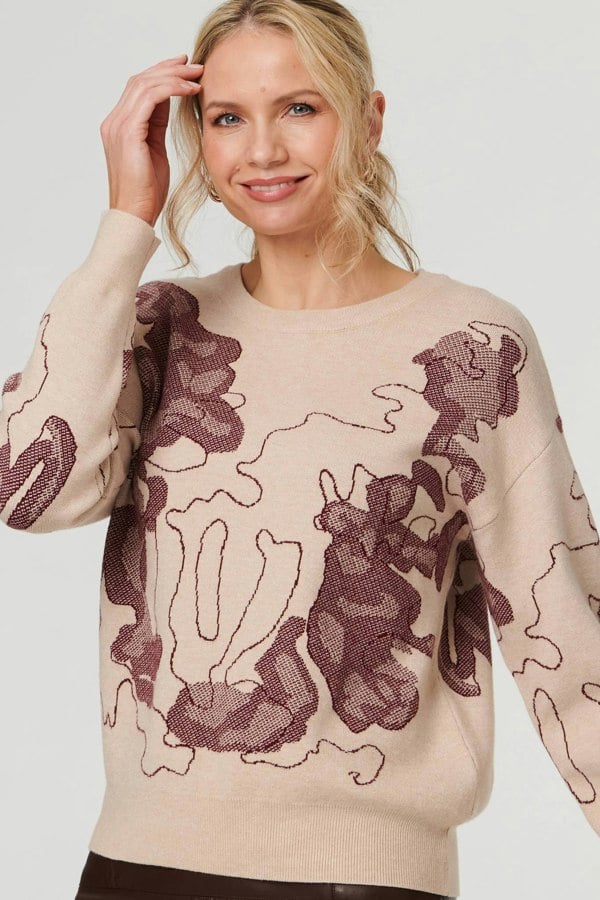 Burgundy | Abstract Print Long Sleeve Sweatshirt

