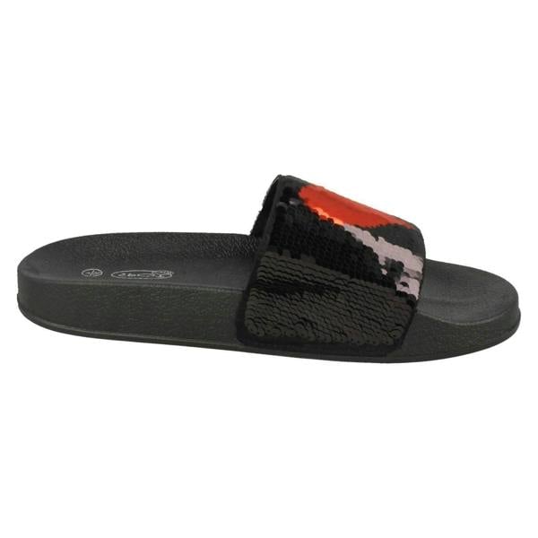 Spot On Ladies Spot On Reversible Heart Sequin Sliders F00154