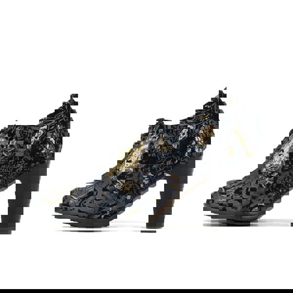 Embassy London Roulette - Black & Grey & Gold - Women's leather heeled oxford lace-up