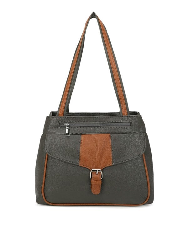 Kitise Large Structured Buckle Color Block Tote Shoulder Bag