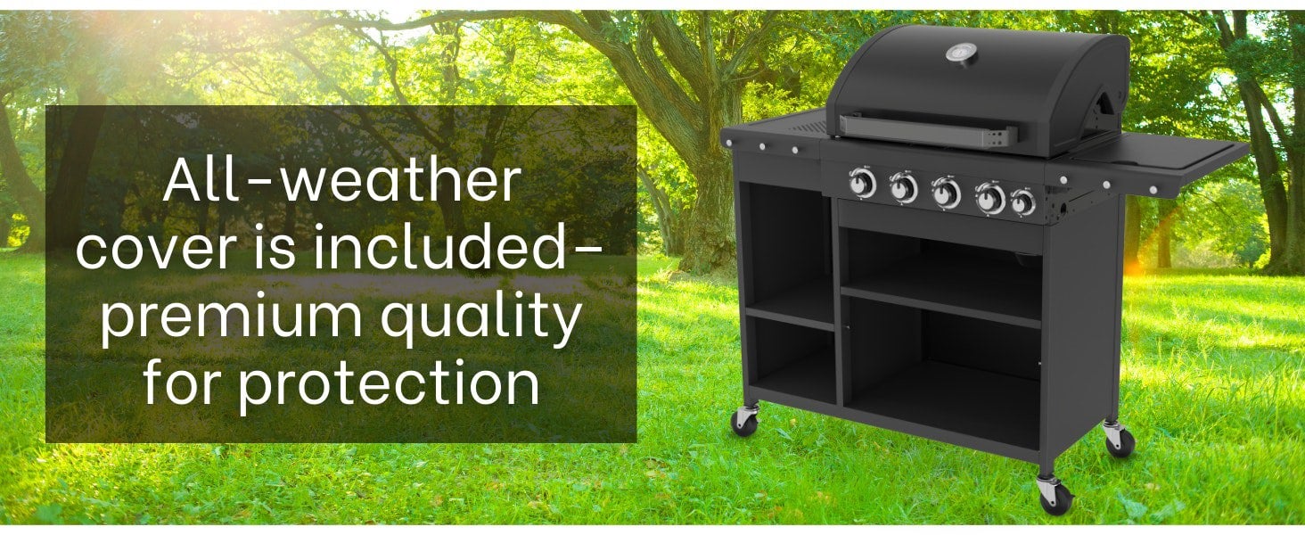 Callow Mini 4 Burner BBQ Outdoor Kitchen Gas Grill & Side Burner with Rain Cover & Gas Regulator