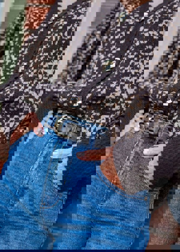 Gini London Chocolate Animal Print Wool Mix Cardigan Look Jumper