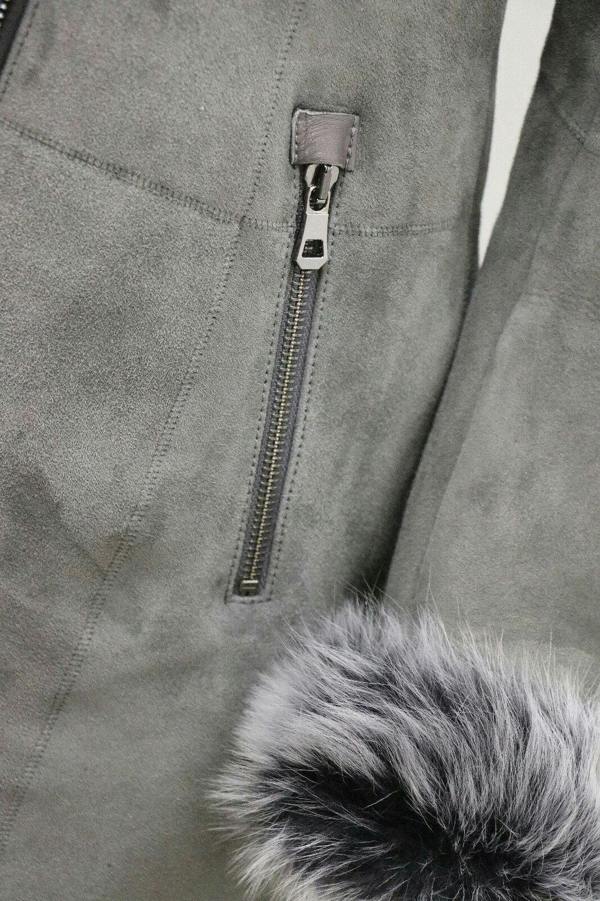 Infinity Leather Womens Grey Suede Hooded Merino Sheepskin Coat-Monrovia