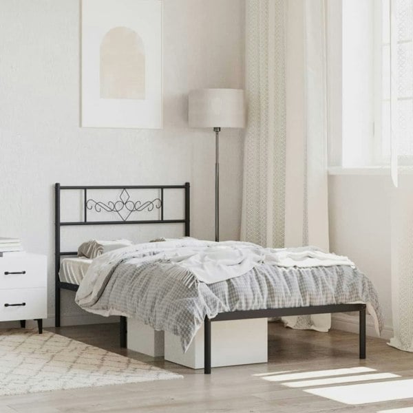 Berkfield Metal Bed Frame with Headboard Black 90x190 cm