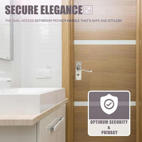 EDH Door Hardware Victorian Scroll Satin Nickel Bathroom Door Handles Set with Privacy Lock 2 Pair