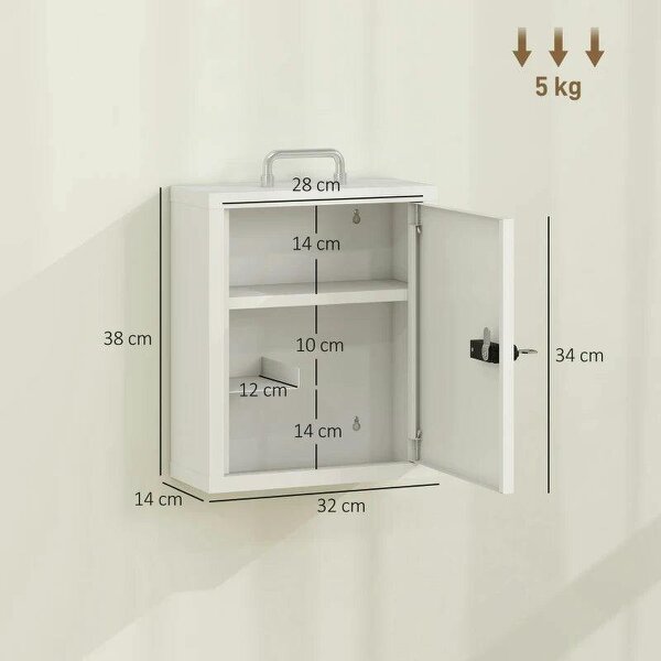 Wall Mount Medicine Cabinet with Combination and Key Lock, 3 Tier Steel First Aid Cabinet, White